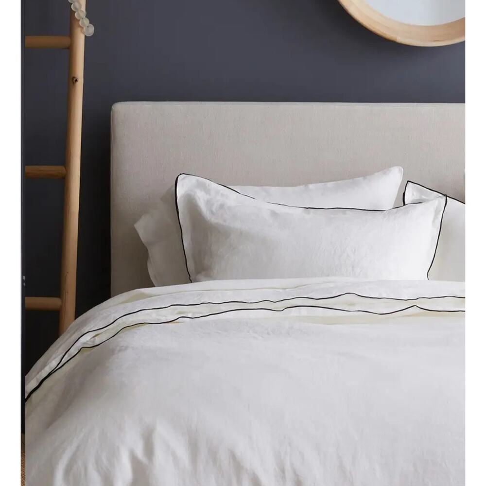 Quince European Linen Embroidered Duvet Cover King NEW White